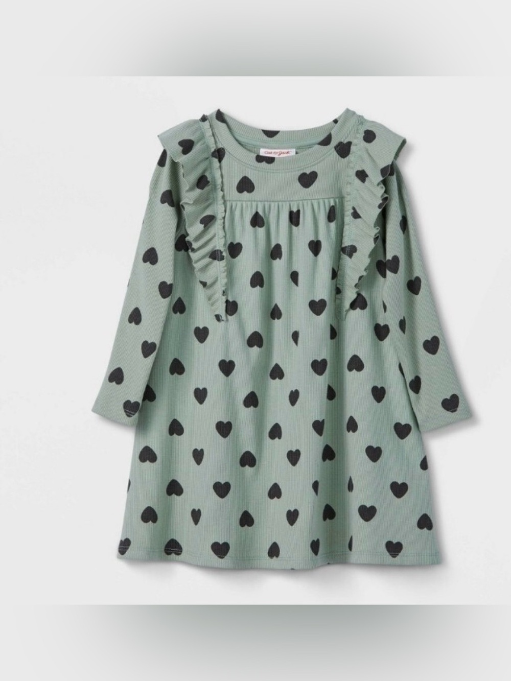 Cat & Jack|Baby Girl/toddler Sage Green Heart Ruffle Dress,long sleeve•••size 5T